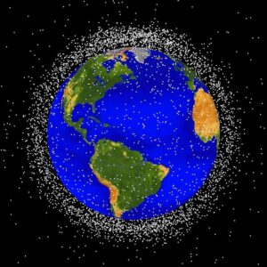 earth surrounded by satellites